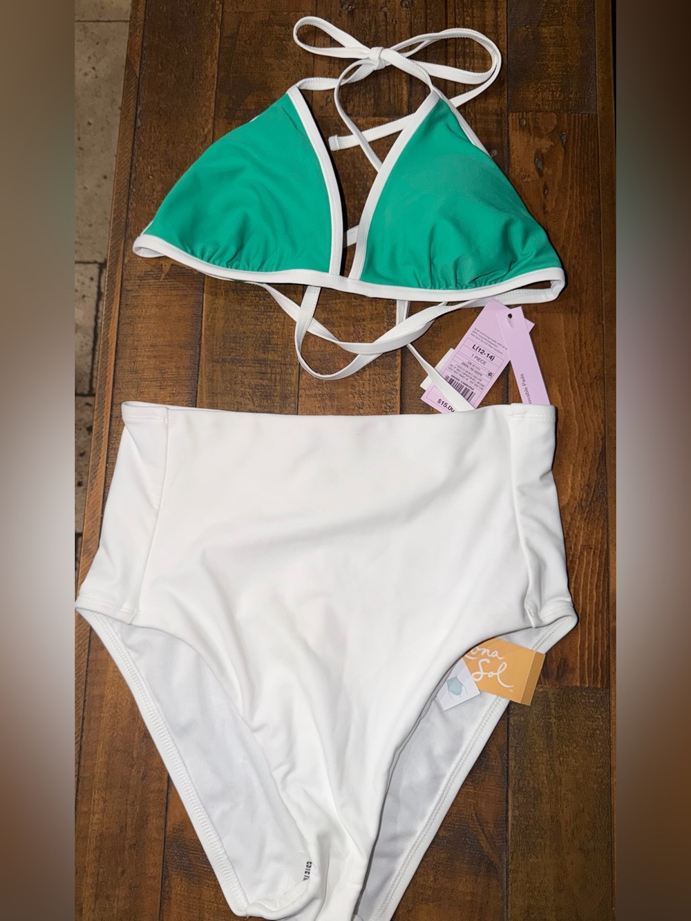 Target Green and White Two-Piece High-Waist Bikini